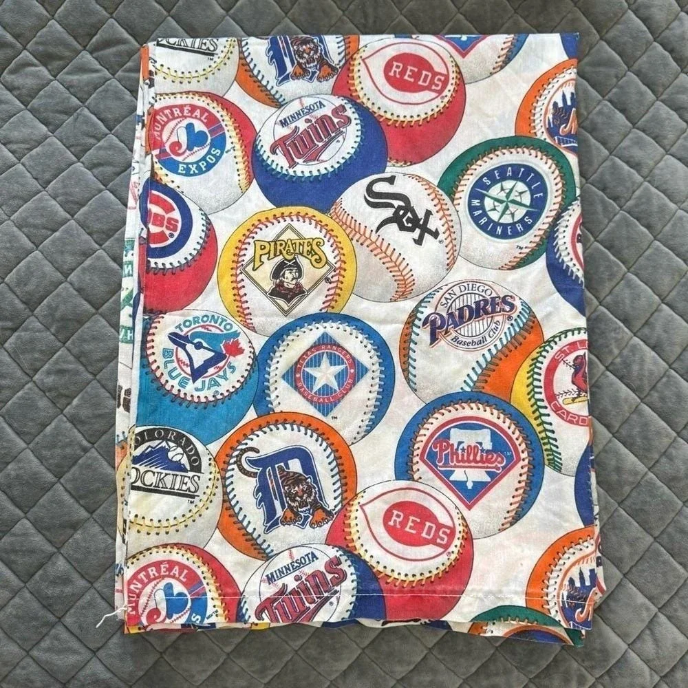 VTG 90s Sheet Major League Baseball Flat Team Logos Baseballs MLB Fandom Bibb Co